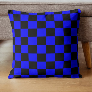 Cojín Decorativo Azul neón y negro a cuadros tablero de ajedrez vin