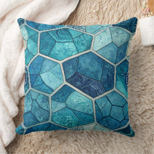 Cojín Decorativo Azul Océano Patrón de Mosaico – Polígono Irregular