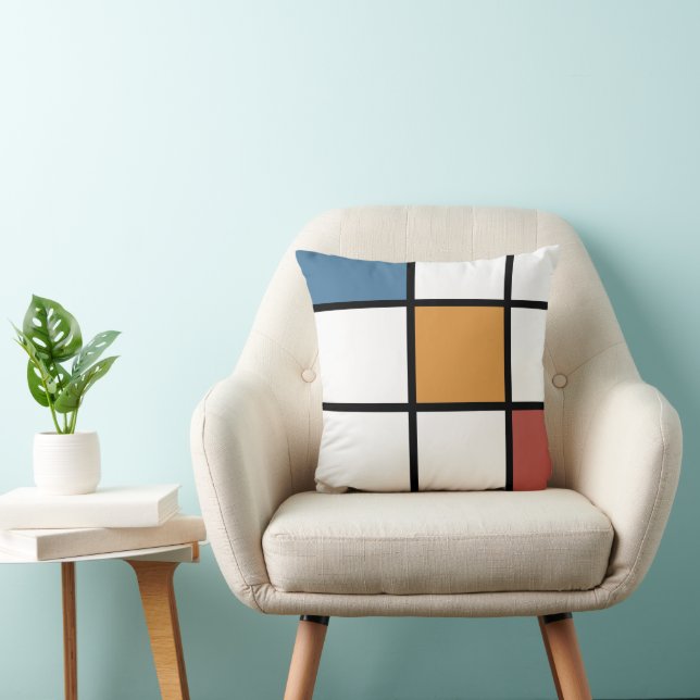 Cojín Decorativo Azul Oro Estilo Mondrian (Silla)