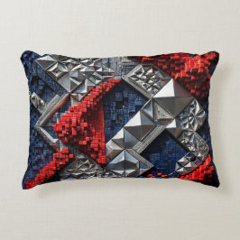Cojín Decorativo Azul oscuro Rojo vivo Micro Mosaico 3D Plata