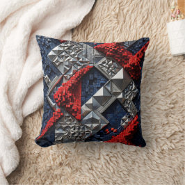 Cojín Decorativo Azul oscuro Rojo vivo Micro Mosaico 3D Plateado