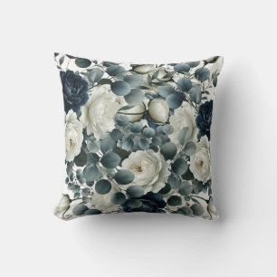 Cojín Decorativo Azul oscuro y verde floral moderno 