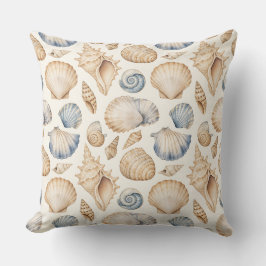 COJÍN DECORATIVO AZUL PASTEL Y CONCHAS TROPICALES BEIGE 