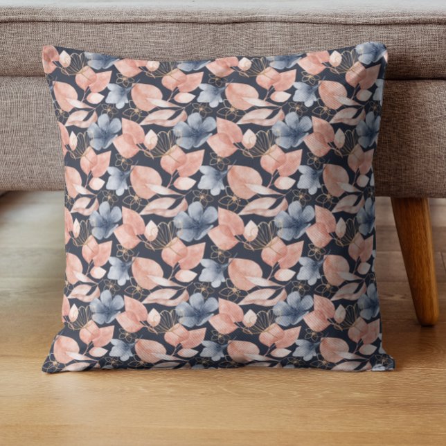 Cojín Decorativo Azul, Peach y Gold Florals Arte Botánico Elegante (Subido por el creador)