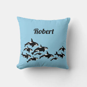 Cojín Decorativo Azul personalizado de las ballenas Guay Orca