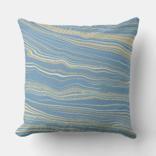 Cojín Decorativo Azul Pizarra Contemporáneo, Tan, Patrón de Lino