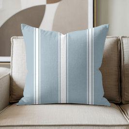 Cojín Decorativo Azul Polvo y Raya Blanca