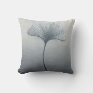 Cojín Decorativo Azul Polvoriento Hoja de Ginkgo Biloba Minimalista