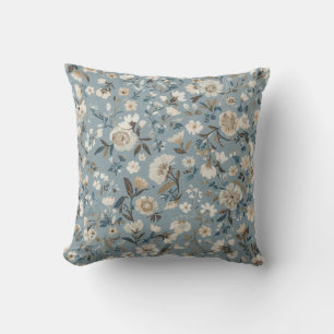 Cojín Decorativo Azul Polvoriento Marrón Crema Floral Cottage