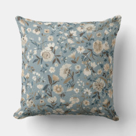 Cojín Decorativo Azul Polvoriento Marrón Crema Floral Cottage
