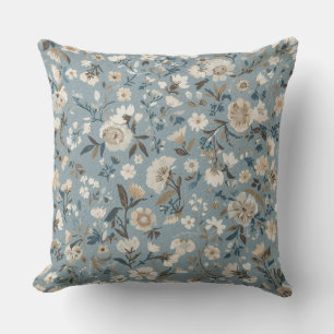 Cojín Decorativo Azul Polvoriento Marrón Crema Floral Cottage
