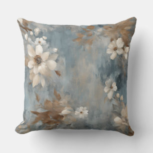 Cojín Decorativo Azul Polvoriento Marrón Crema Floral Rústico de Ca