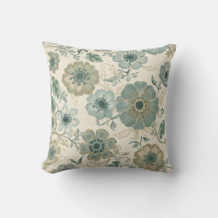 Cojín Decorativo Azul Polvoriento Suave Verde Salvia Beige Floral C