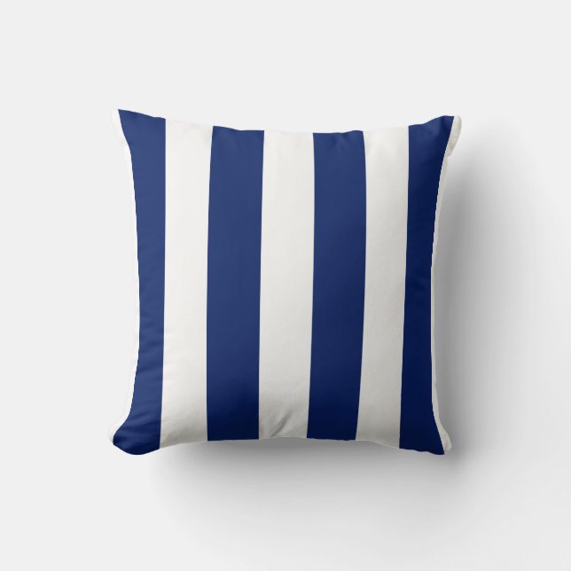 Cojín Decorativo Azul profundo y blanco rayado (Anverso)