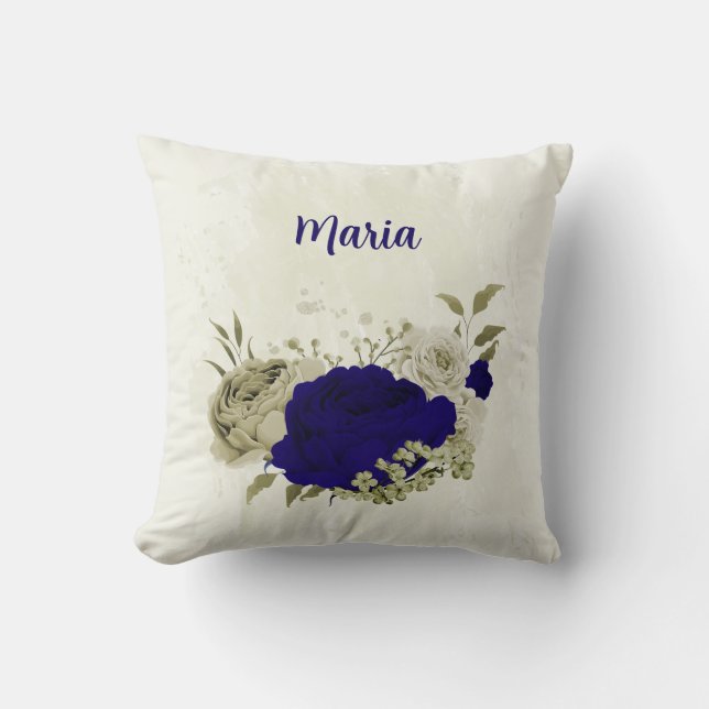 Cojín Decorativo Azul real beige floral (Anverso)