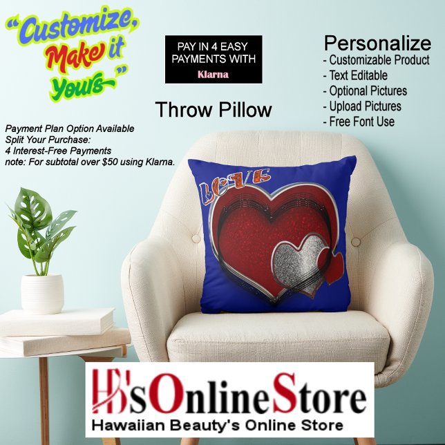Cojín decorativo Azul Real del Corazón (Heart Magic Love Small Square Polyester Royal Blue Throw Pillow.)