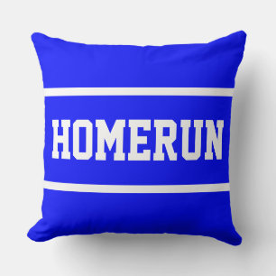 Cojín Decorativo Azul Real Divertido HOMERUN Text Deportivo Rayas B