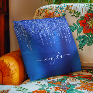 Cojín Decorativo Azul Real Goteo Brillo Glam Nombre