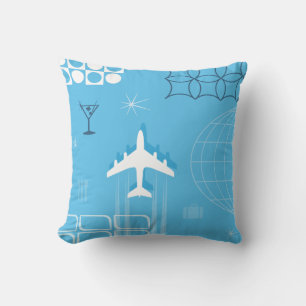 Cojín Decorativo Azul Retro Estilo Mediados de Siglo Era Jet