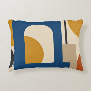 Cojín Decorativo Azul Retro y Geometría Mostaza