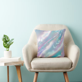 Cojín Decorativo Azul Rosa Moderno Holográfico Irisado
