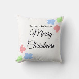 Cojín Decorativo Azul rosa verde floral pastel feliz Navidad
