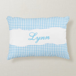 Cojín Decorativo Azul Rústico a Cuadros Nombre Personalizado