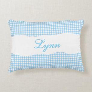 Cojín Decorativo Azul Rústico a Cuadros Nombre Personalizado