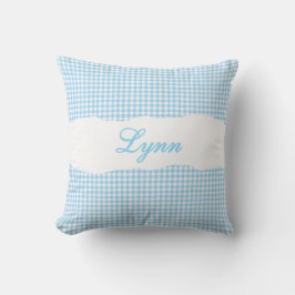 Cojín Decorativo Azul Rústico de Gingham con Nombre Personalizado