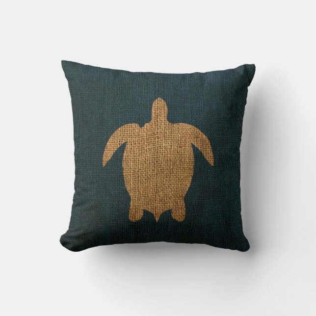Cojín Decorativo Azul rústico de la tortuga (Anverso)