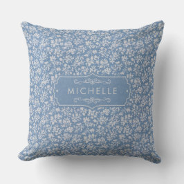 Cojín Decorativo Azul Suave Pastel y Patrón Bohemio Floral Gris Bla