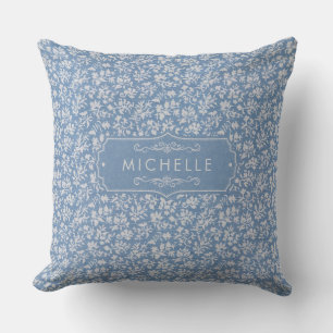 Cojín Decorativo Azul Suave Pastel y Patrón Bohemio Floral Gris Bla