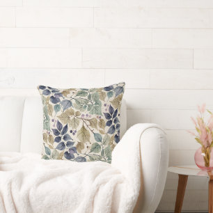 Cojín Decorativo Azul, tazas y hoja de salvia modernos de época