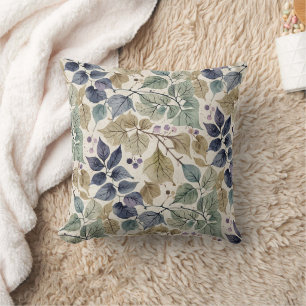 Cojín Decorativo Azul, tazas y hoja de salvia modernos de época