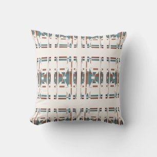 Cojín Decorativo Azul Teal Beige Suroeste Filas Arte Motivo