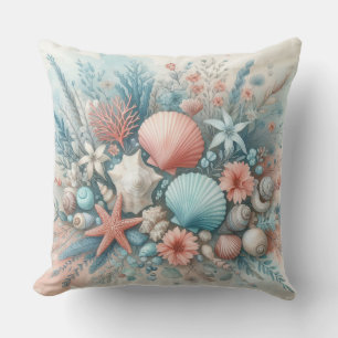 COJÍN DECORATIVO AZUL TROPICAL Y CORAL BAJO LA MAR