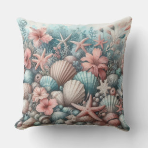 COJÍN DECORATIVO AZUL TROPICAL Y CORAL BAJO LA MAR