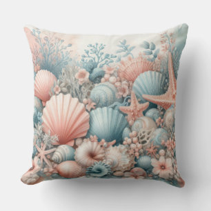 COJÍN DECORATIVO AZUL TROPICAL Y CORAL BAJO LA MAR