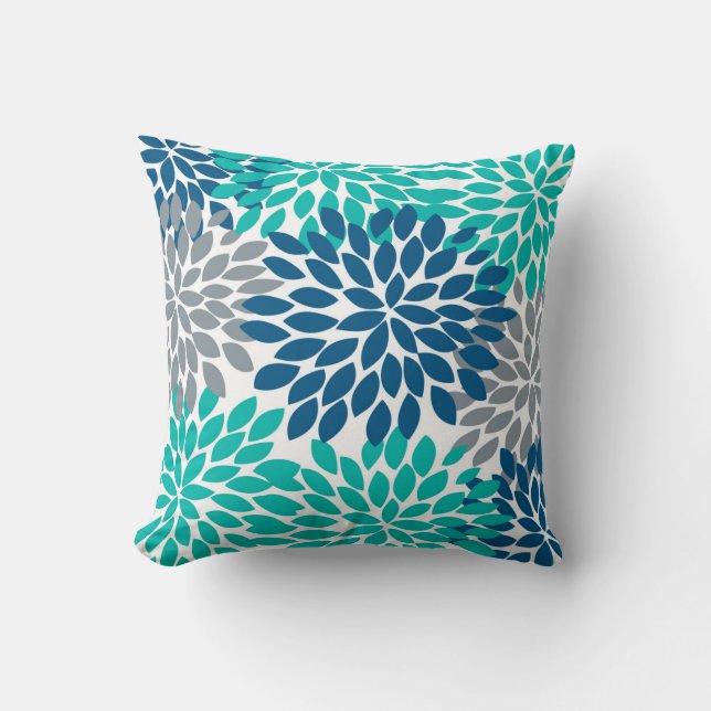 Cojín Decorativo Azul, trullo, dalia gris Pinnata (Anverso)
