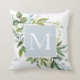 Cojín Decorativo Azul turbio con Monograma verde