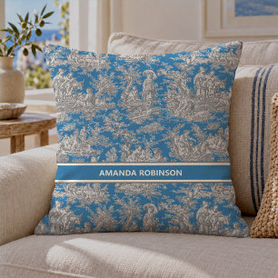 Cojín Decorativo Azul Turquesa Chic Toile de Jouy País Francés