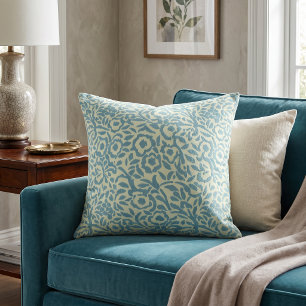 Cojín Decorativo Azul Turquesa Elegante y Floral Abstracto Verde