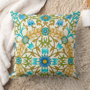 Cojín Decorativo Azul Turquesa y Mostaza William Morris Vine Arts 