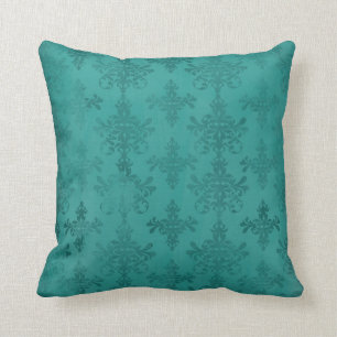 Cojín Decorativo azul verde añil oscuro desgastado damasco