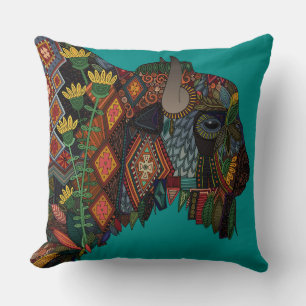Cojín Decorativo azul verde azulado bisonte