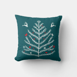 Cojín Decorativo Azul Verde azulado de ciervo de árbol de Navidad n