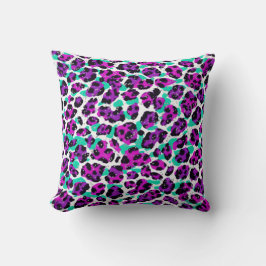 Cojín Decorativo Azul Verde azulado rosa magenta de leopardo