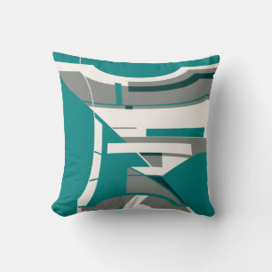 Cojín Decorativo Azul-Verde Gris Blanco Curvo Geométrico Abstracto
