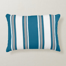 Cojín Decorativo Azul-Verde, Verde azulado, Gris, franjas blancas