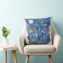 Cojín Decorativo Azul Vibrante Oro Abstracto Geométrico Goteo